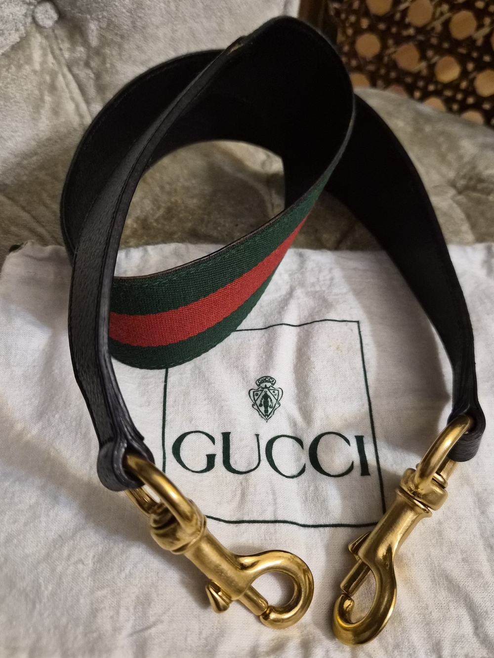 Gucci Sherryline Guitar  Shoulder Strap with Gold Hardware - Green/Red